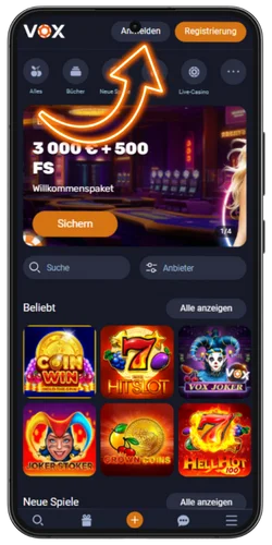 Besuche die Vox Casino Website