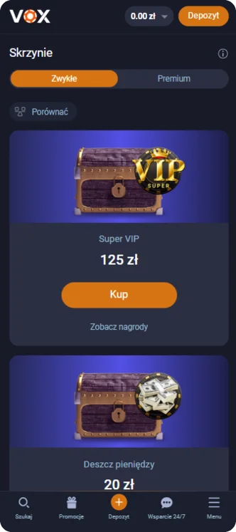 Skrzynie bonusowe Casino Vox z nagrodami dla graczy - Super VIP i Deszcz pieniędzy z atrakcyjnymi bonusami