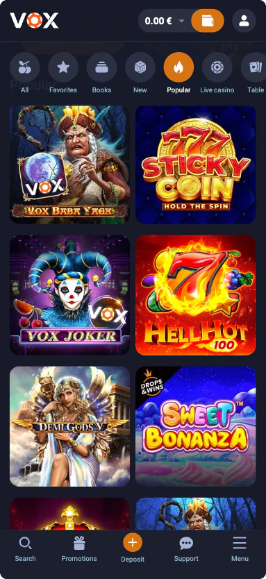 Dzīvās spēles Vox Casino