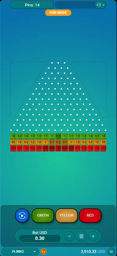 Hauptbildschirm des Plinko-Spiels